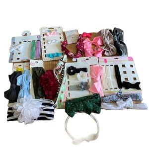 Baby Toddler Girl Headband Hair Accessory Huge Lot Green White Blue Flower Dot